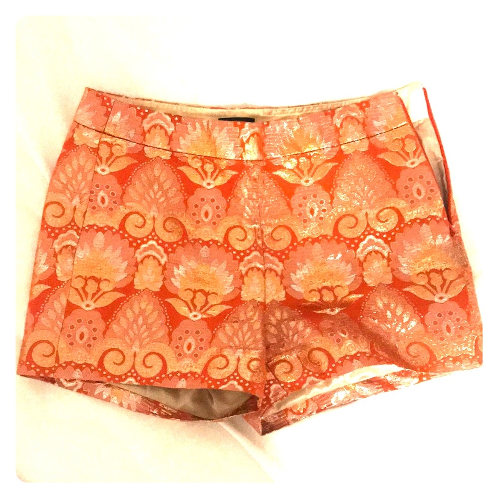 J. Crew Orange and Gold Metallic Shorts, Size 00